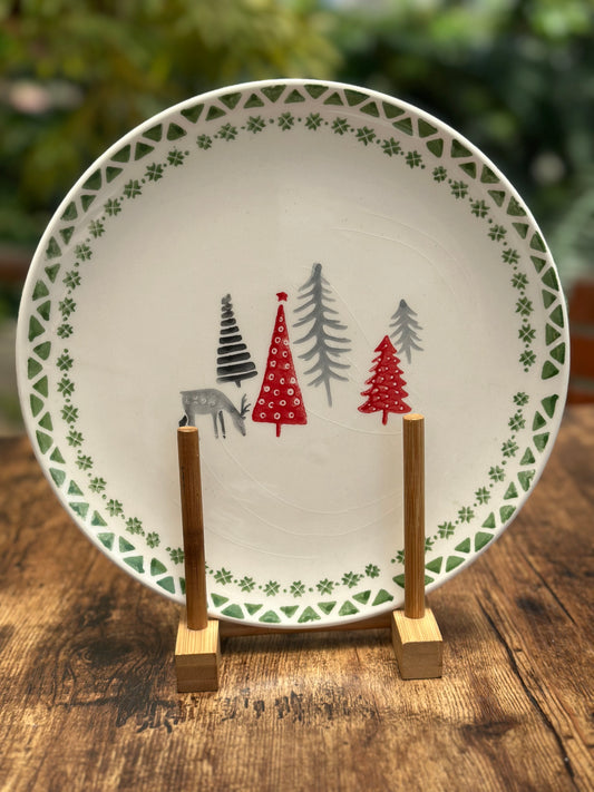 NA-PL-050 Plato Principal Reno y Arboles de Navidad x 8