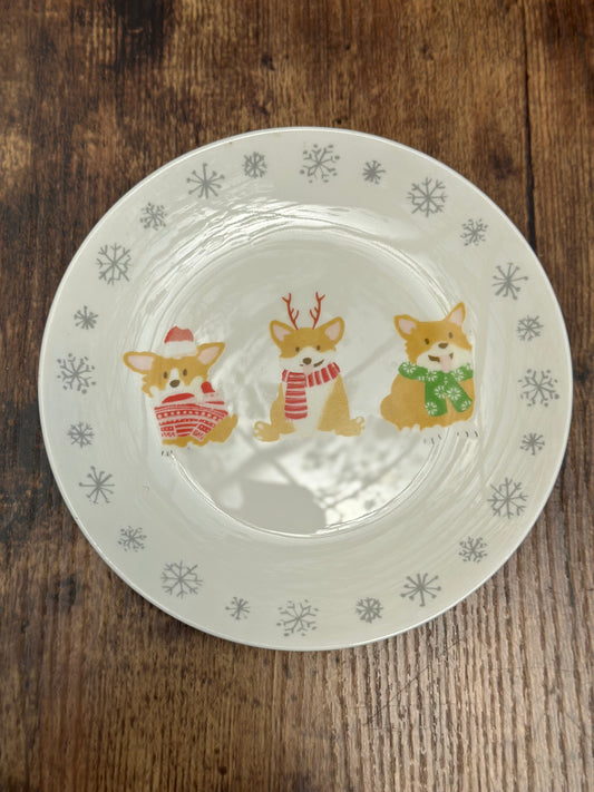 NA-PL-051 Plato Postrero Perros y Copos de Nieve Navidad  x8