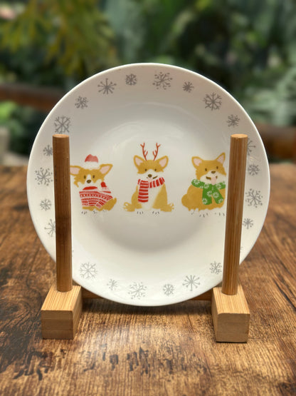 NA-PL-051 Plato Postrero Perros y Copos de Nieve Navidad  x8