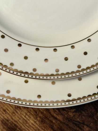 NA-PL-062 Plato Principal y de Ensalada Puntos Dorados. Set x 6