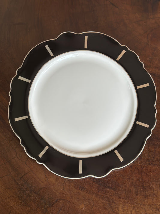 NA-PL-083 Plato Blanco Borde Negro y Dorado x 8