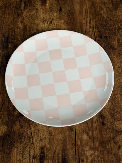 NA-PL-097 Plato & Bowl Ajedrez Rosa.8 Puestos