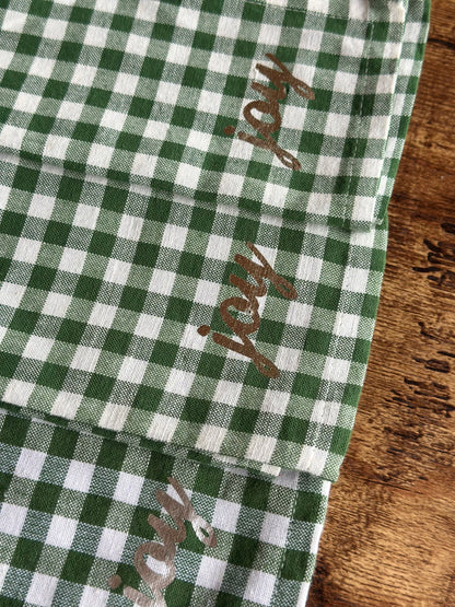 NA-SE-004 Servilletas Cuadros Verdes, Letrero Joy x 8 Navidad