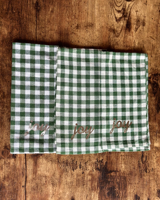 NA-SE-004 Servilletas Cuadros Verdes, Letrero Joy x 8 Navidad