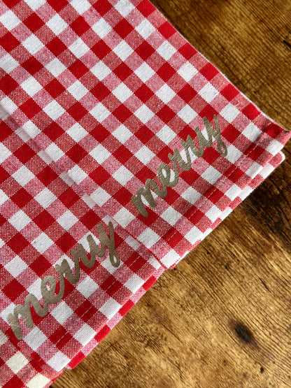NA-SE-005 Servilletas Cuadros rojos y letrero Merry  x 6