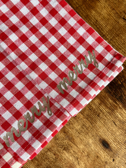 NA-SE-005 Servilletas Cuadros rojos y letrero Merry  x 6