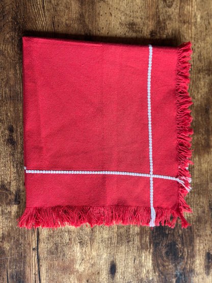 NA-SE-011 Servilletas Rojas, Rebordo  Blanco x 8 Navidad