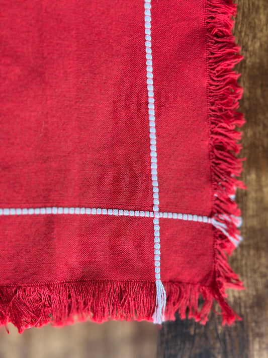 NA-SE-011 Servilletas Rojas, Rebordo  Blanco x 8 Navidad