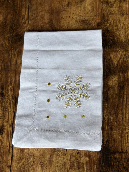 NA-SE-016 Servilletas Blancas con Copo de Nieve y puntos Dorados Navidad X 6
