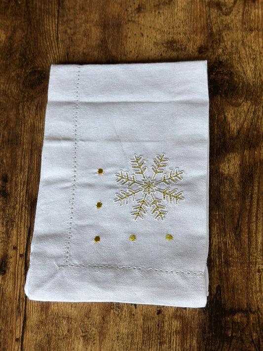 NA-SE-016 Servilletas Blancas con Copo de Nieve y puntos Dorados Navidad X 6