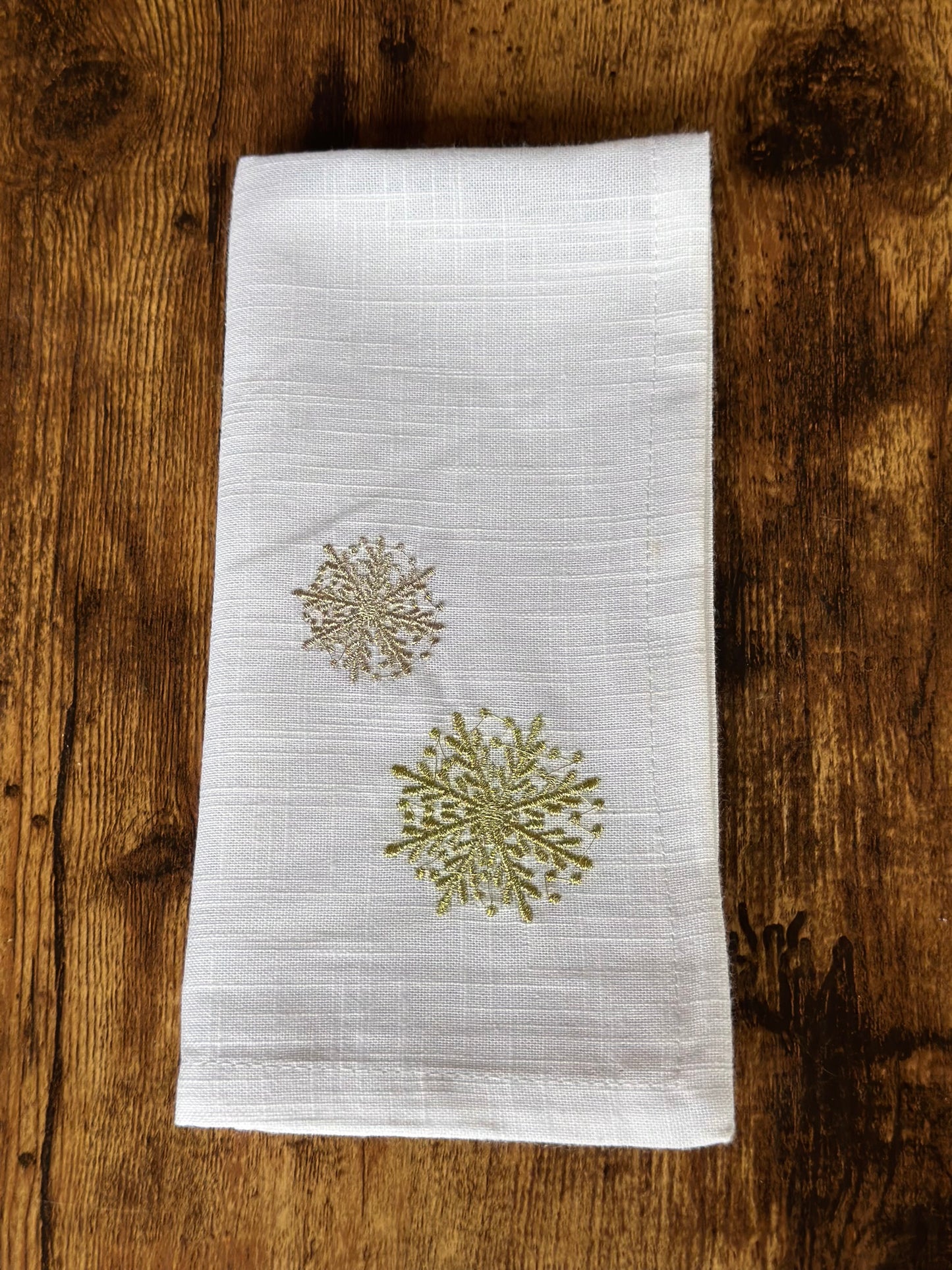 NA-SE-017 Servilletas Blancas con Copo de Nieve Dorado Navidad x 8