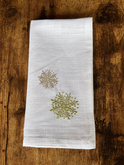 NA-SE-017 Servilletas Blancas con Copo de Nieve Dorado Navidad x 8