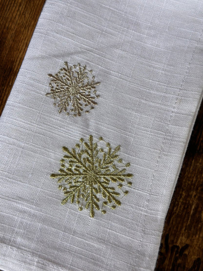 NA-SE-017 Servilletas Blancas con Copo de Nieve Dorado Navidad x 8