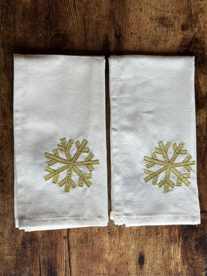 NA-SE-027 Servilletas Blancas Copo de Nieve Grande Dorado Navidad x 4