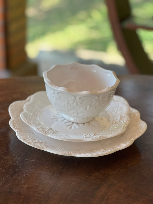 NA-VA-005 Vajilla Copos de Nieve Blanco Navidad 8 puestos 24 piezas