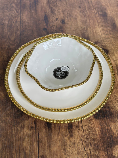 NA-VA-012 Vajilla Borde Dorado Bolas, Set x 3. 12 Puestos