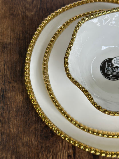 NA-VA-012 Vajilla Borde Dorado Bolas, Set x 3. 12 Puestos