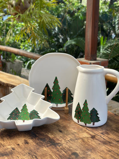 NA-VA-016 Vajilla Blanca con Pinos Verdes Navidad. Set x 10
