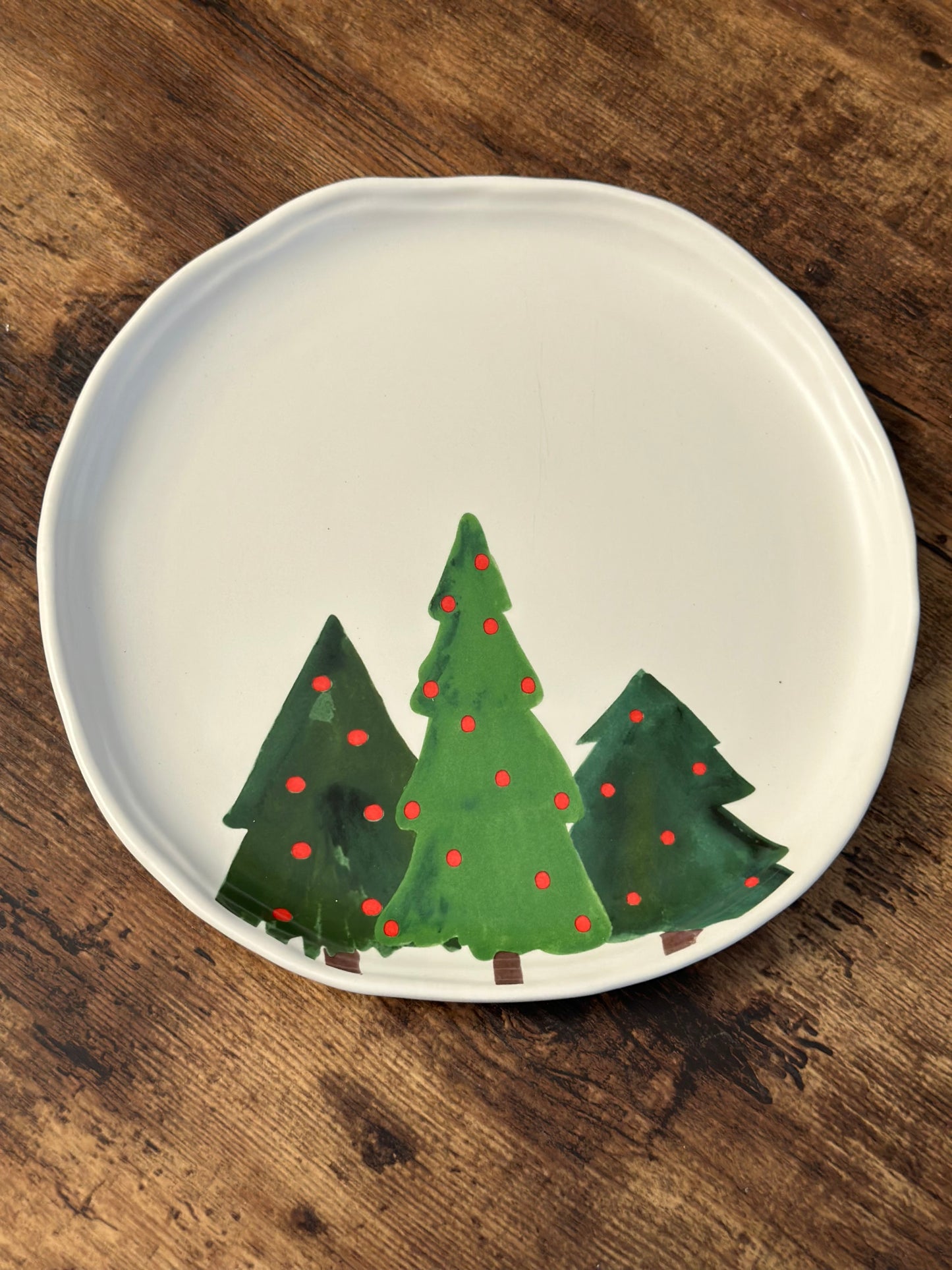 NA-VA-016 Vajilla Blanca con Pinos Verdes Navidad. Set x 10