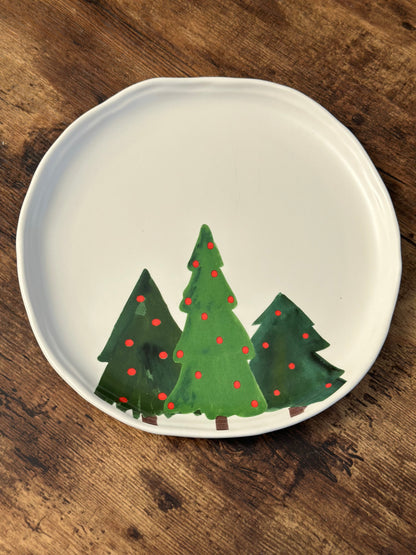 NA-VA-016 Vajilla Blanca con Pinos Verdes Navidad. Set x 10