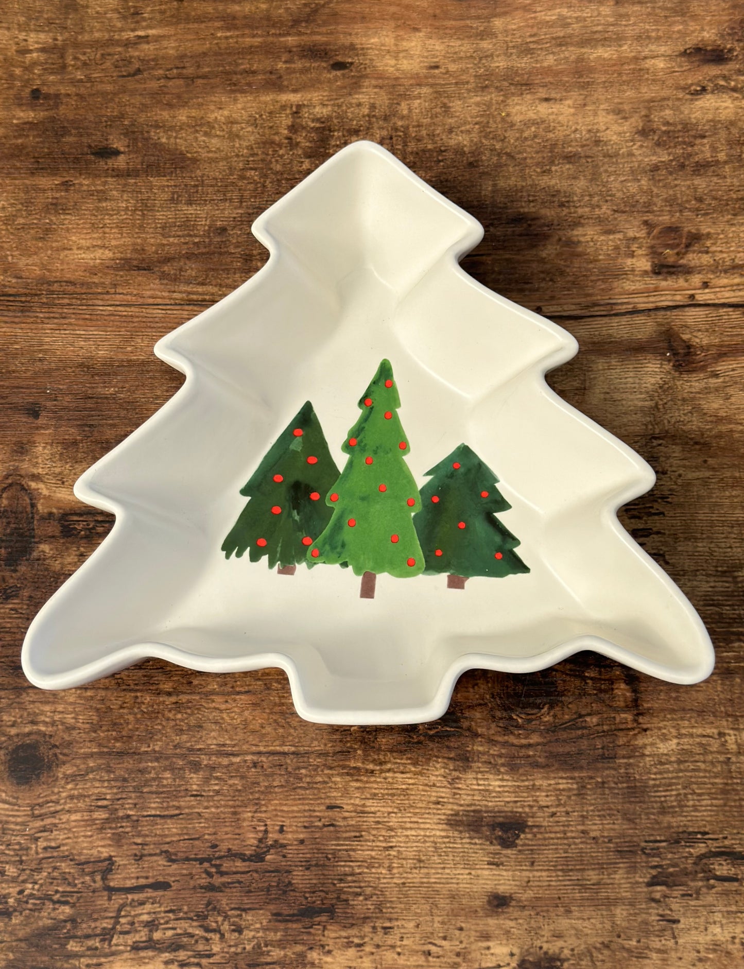 NA-VA-016 Vajilla Blanca con Pinos Verdes Navidad. Set x 10