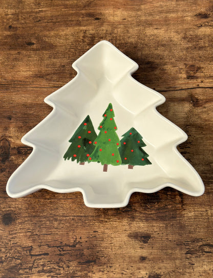 NA-VA-016 Vajilla Blanca con Pinos Verdes Navidad. Set x 10