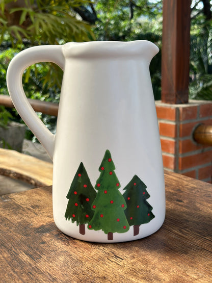 NA-VA-016 Vajilla Blanca con Pinos Verdes Navidad. Set x 10