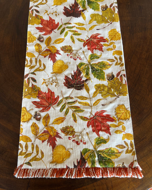 OT-CA-013 Camino de Mesa Hojas de Otoño Rebordado Piedras