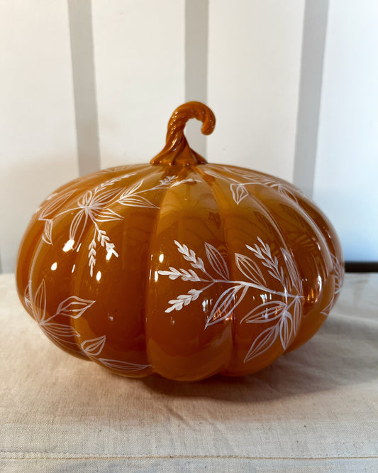 OT-DE-007 Decoración Calabaza Vidrio Flores 22cm Otoño