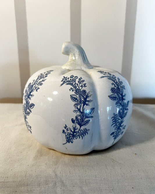 OT-DE-011 Decoración Calabaza Blanco con Azul 15cm Otoño