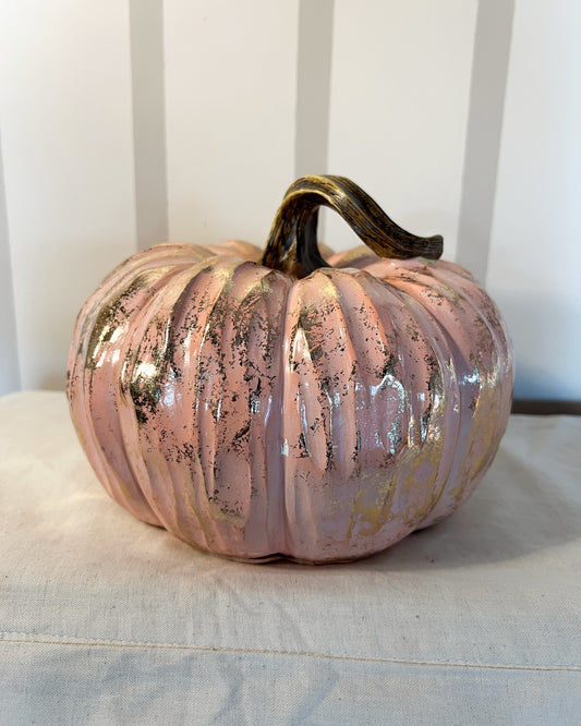 OT-DE-014 Decoración Calabaza Rosa con Dorado 20cm Otoño