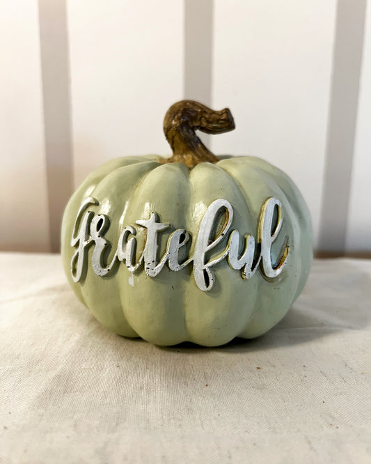 OT-DE-015 Decoración Calabaza Verde Grateful 11cm Otoño