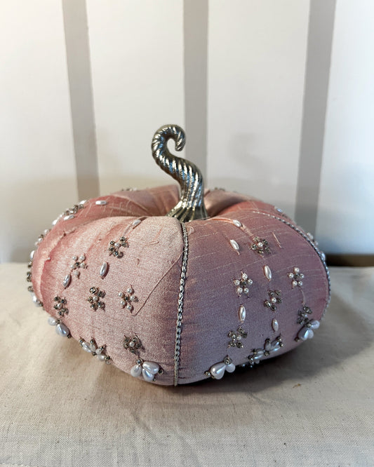 OT-DE-018 Decoración Calabaza Rosa Perlas 19cm Otoño