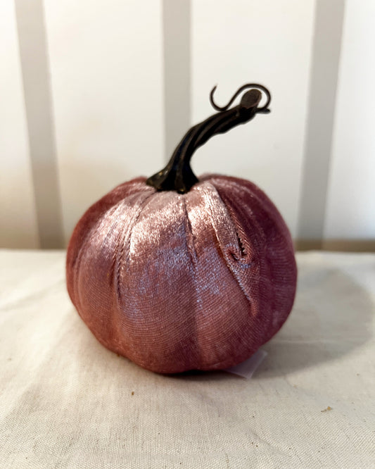 OT-DE-021 Decoración Calabaza Velvet Rosa 10cm Otoño
