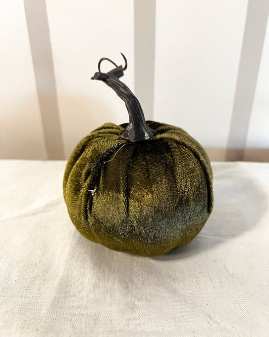 OT-DE-022 Decoración Calabaza Velvet Verde 10cm Otoño