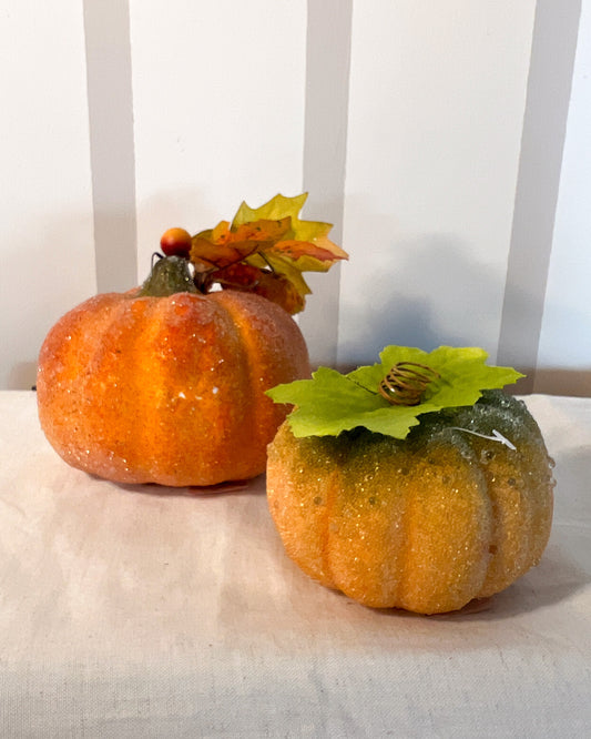 OT-DE-035 Decoración Set Calabaza Nevada 10cm & 8cm Otoño