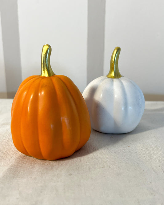 OT-DE-045 Decoración Set Calabazas Blanca & Naranja Otoño x 2