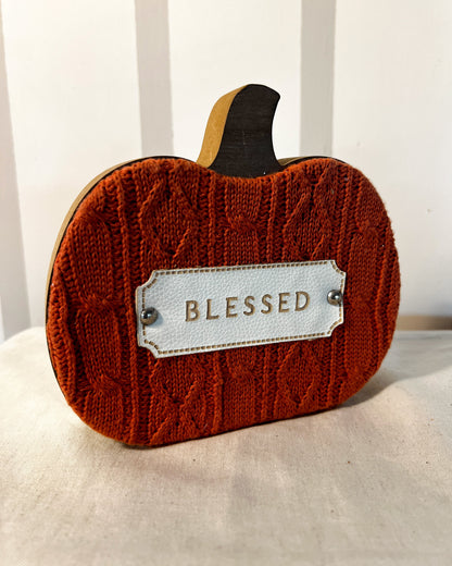 OT-DE-055 Decoración Letreros Calabazas Madera Otoño x 3