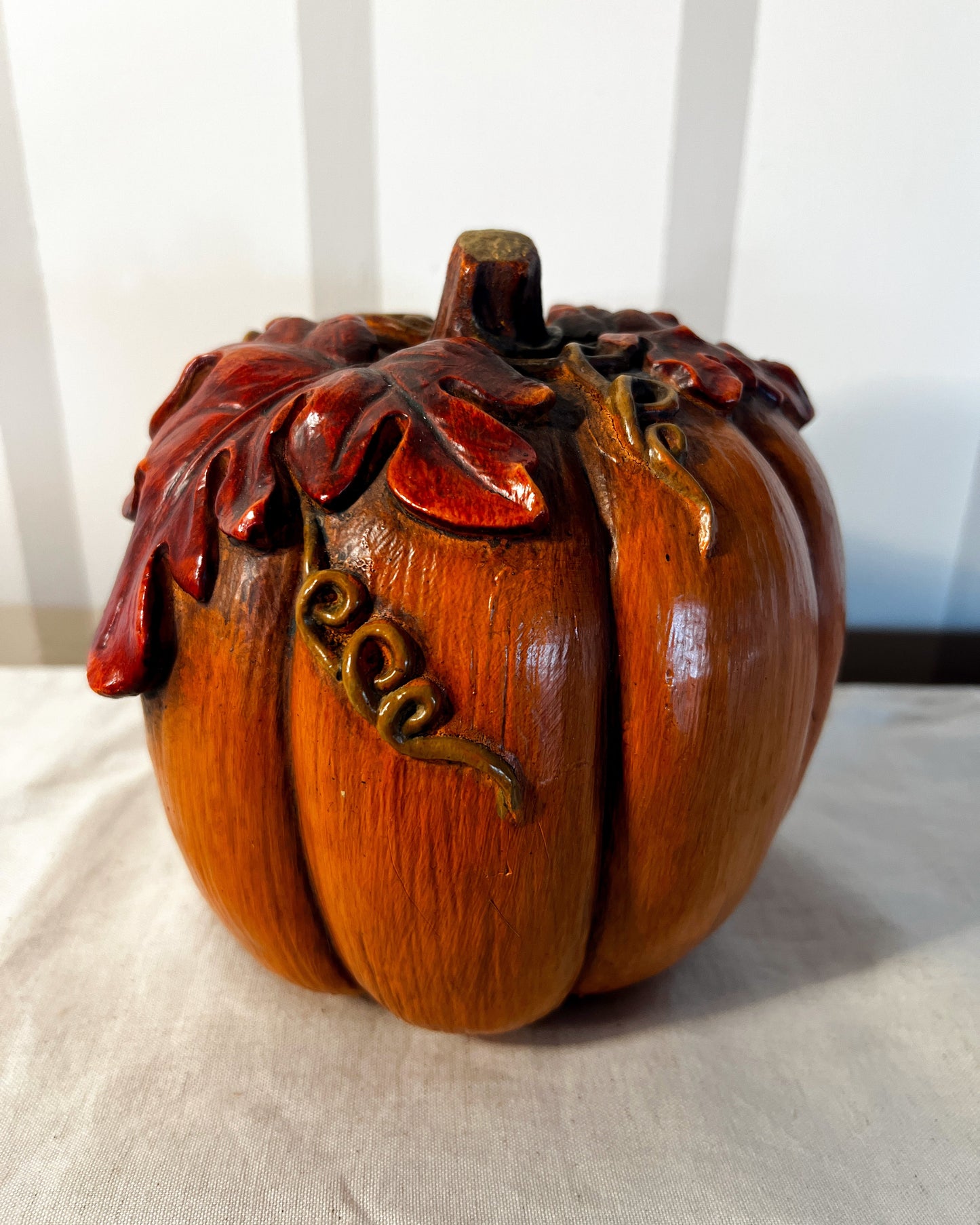 OT-DE-064 Decoración Calabaza Grande, Hojas Naranja Otoño