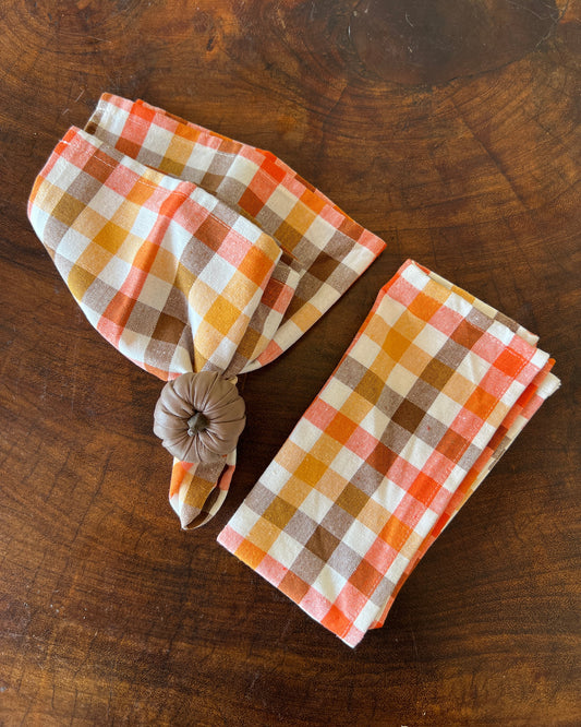 OT-SE-002 Servilletas Cuadros Naranja Otoño x 8