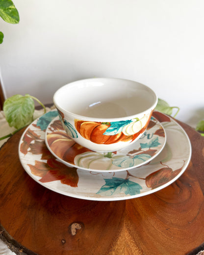 OT-VA-001 Vajilla Calabaza Otoño Turquesa 4 puestos, Set x 3 , 12 piezas