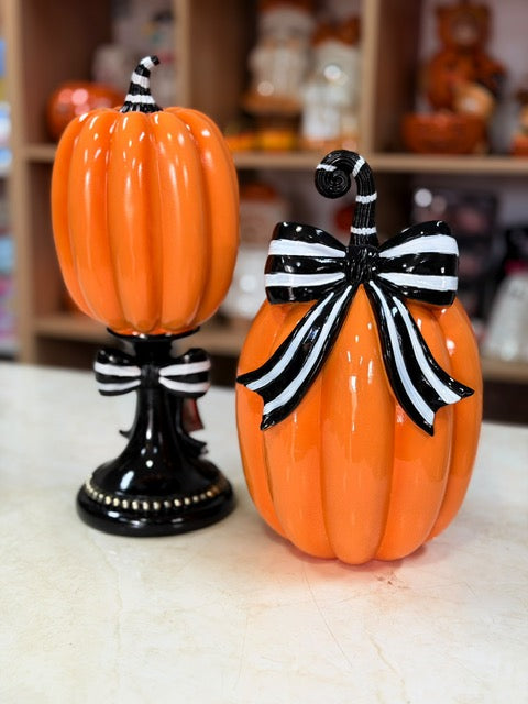 OT-DE-122 Calabaza Moño Rayas Negras y Blancas